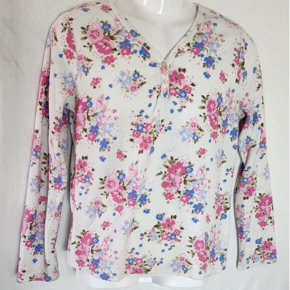 Intimate Essentials Super Soft Floral Print Long Sleeve V neck Loungewear W Med - Picture 1 of 11